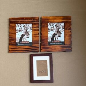 Set of 3 Wood Grain Square Wall Frame Set - Brown Finish